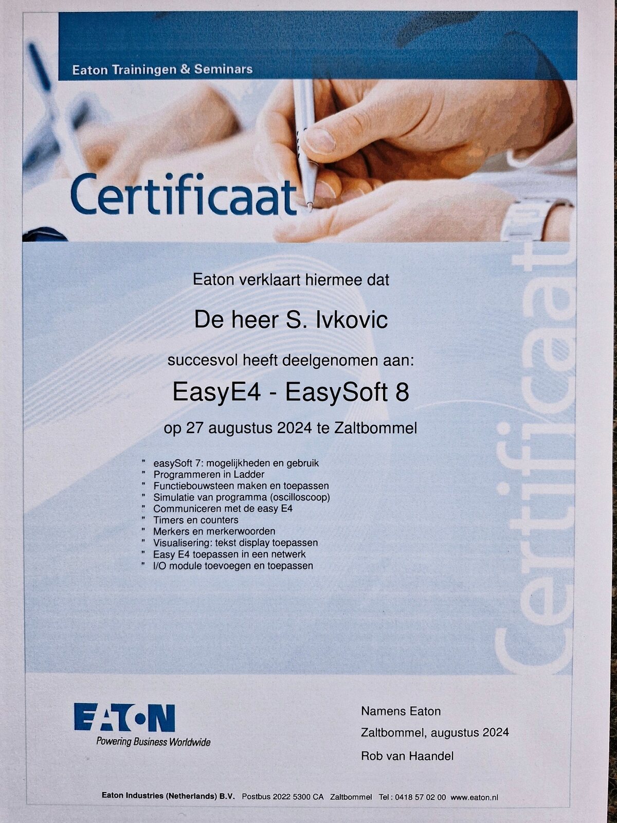 Eaton Easy E4 i EasySoft 8 certifikat Sava Ivkovića